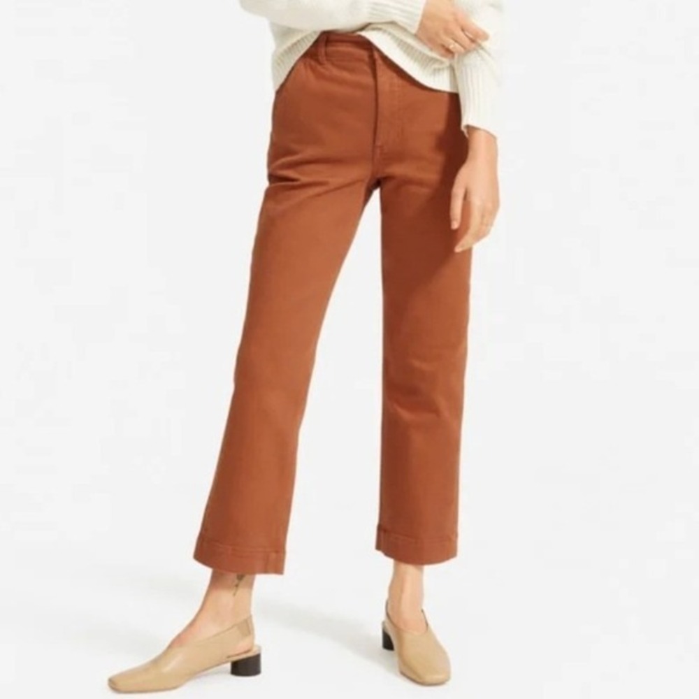 Everlane‎ Straight Leg Crop Pants Size 12 Rusty Brown Minimalist Casual Chic